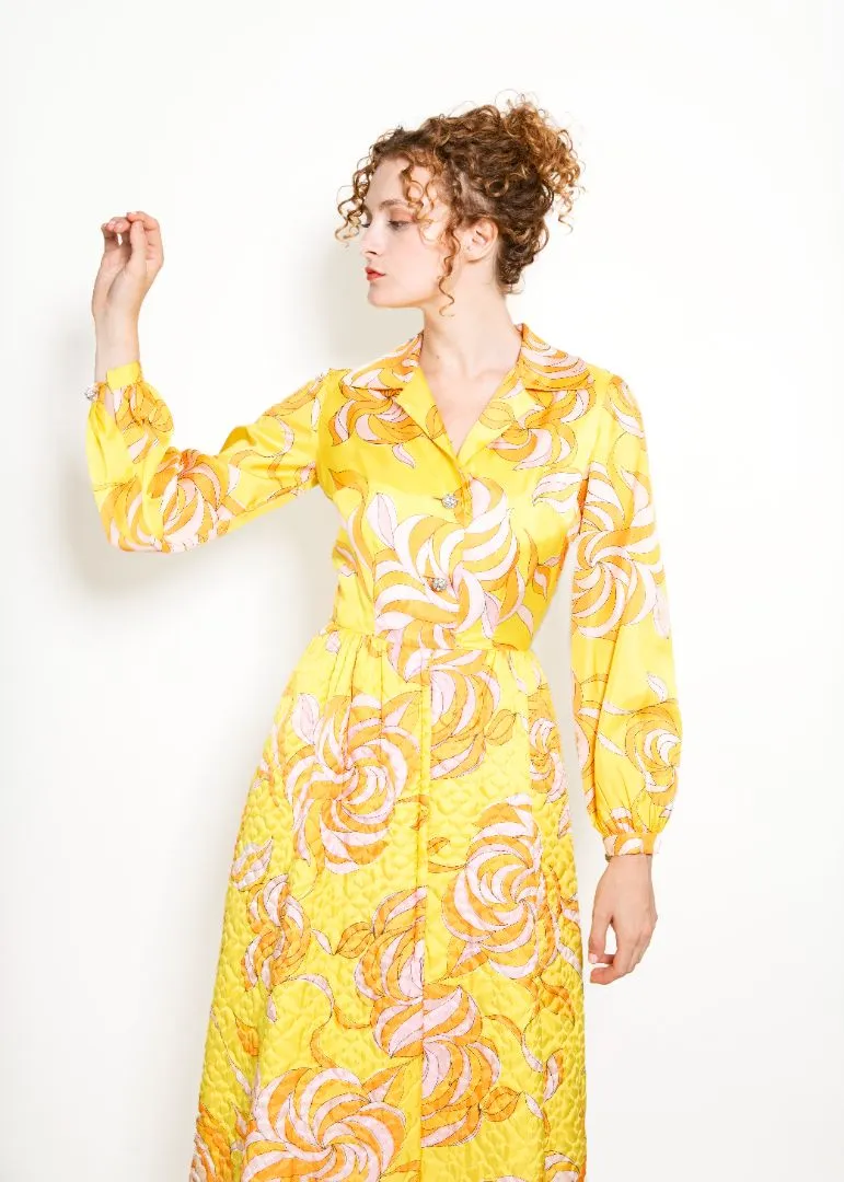 Saks Fifth Ave Yellow Print & Quilted Dress