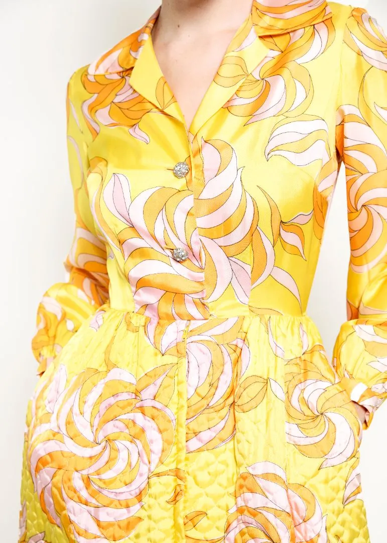 Saks Fifth Ave Yellow Print & Quilted Dress