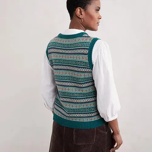 Seasalt Percella Cove Fair Isle Knitted Vest -Wheal Towan Seashore Mix