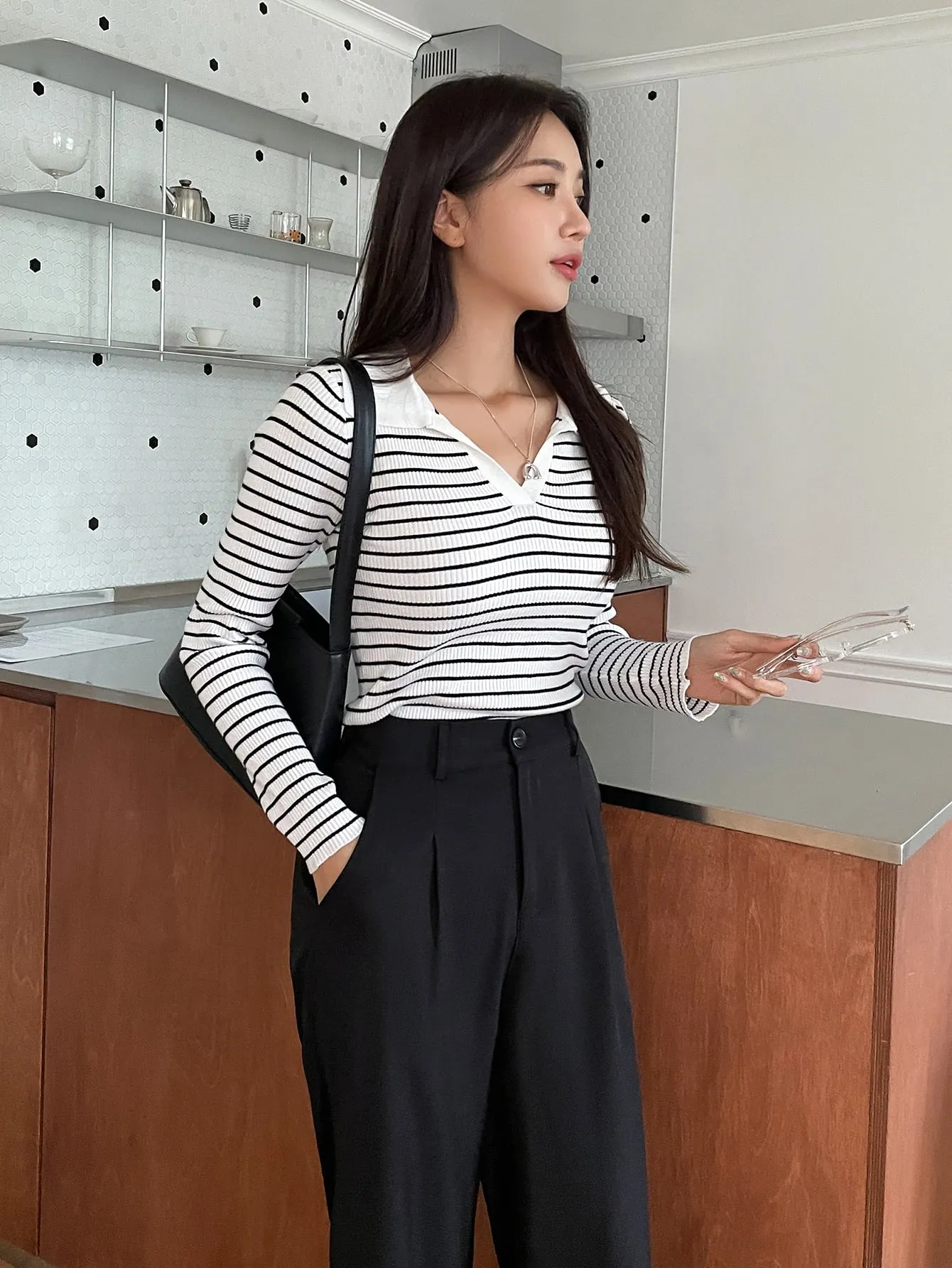 SHEIN DAZY Striped Pattern Ribbed Knit Sweater
