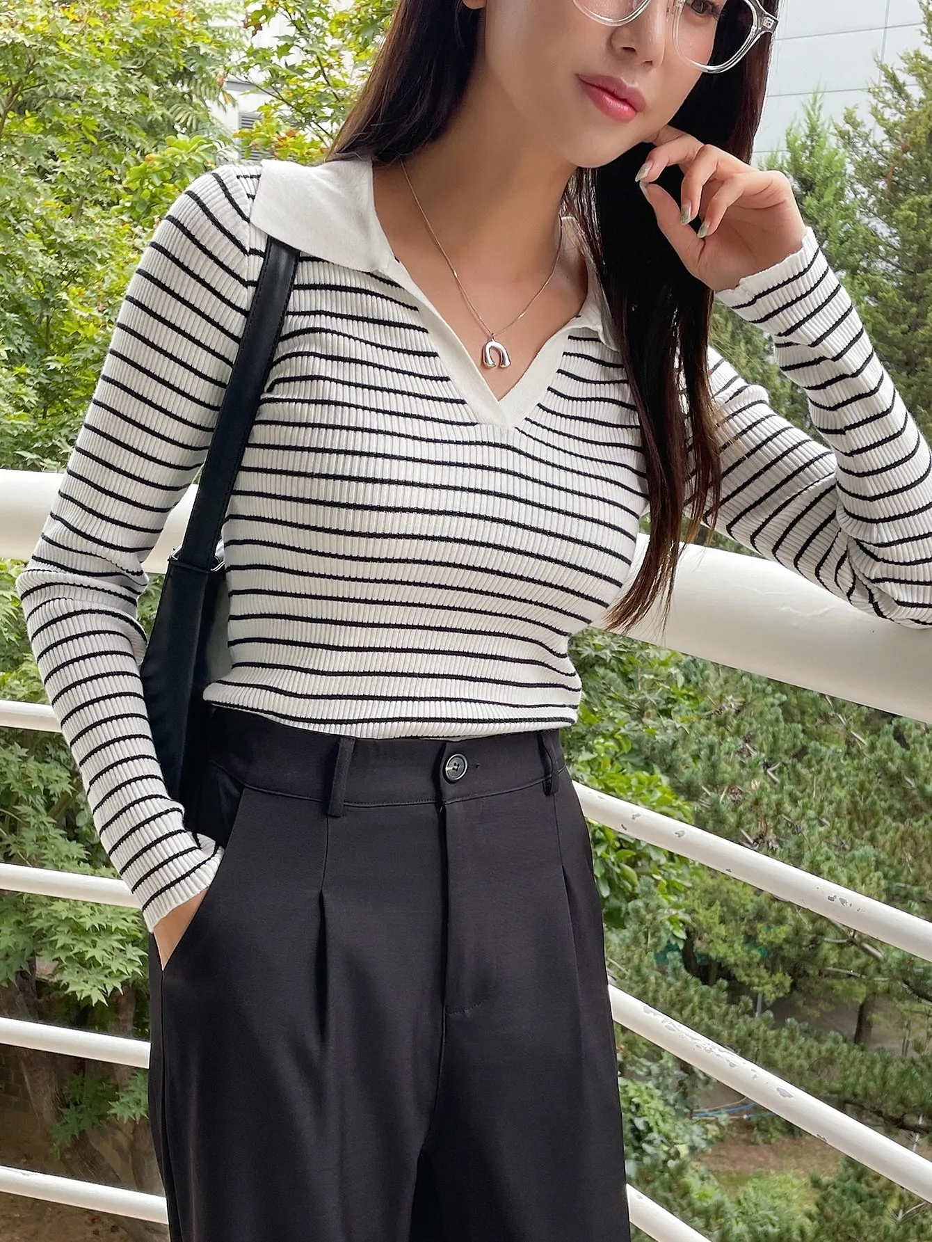 SHEIN DAZY Striped Pattern Ribbed Knit Sweater
