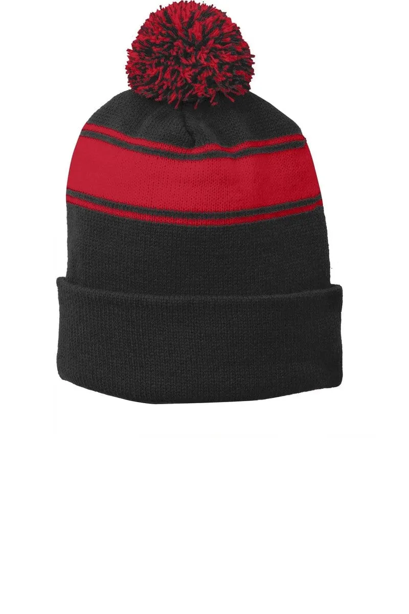 Sport-Tek STC28: Stripe Pom Pom Beanie