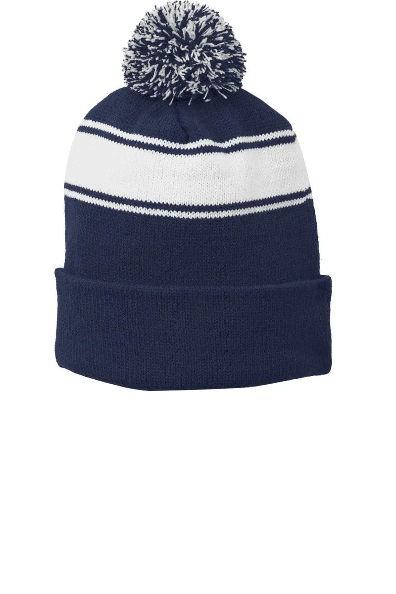 Sport-Tek STC28: Stripe Pom Pom Beanie