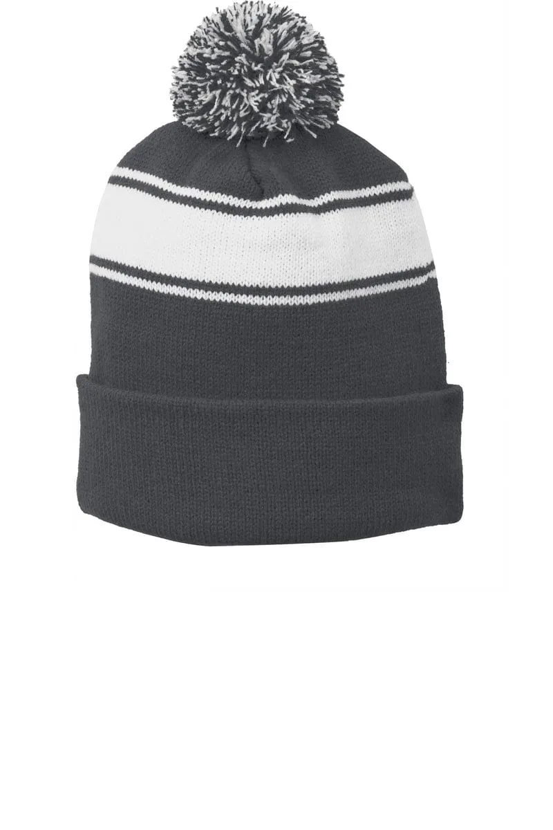 Sport-Tek STC28: Stripe Pom Pom Beanie