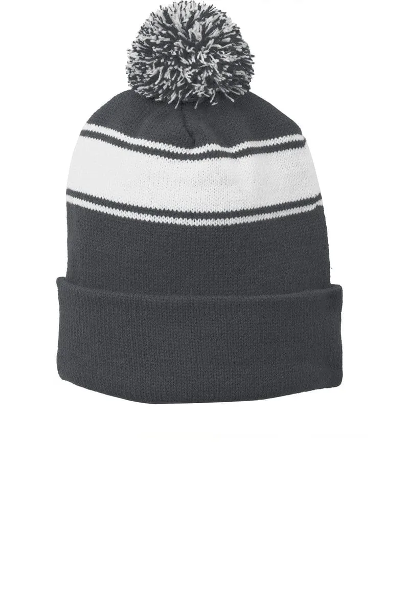 Sport-Tek STC28: Stripe Pom Pom Beanie
