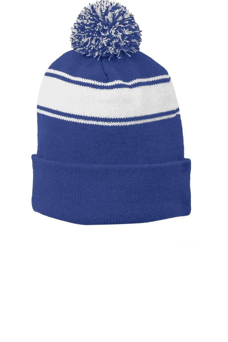 Sport-Tek STC28: Stripe Pom Pom Beanie