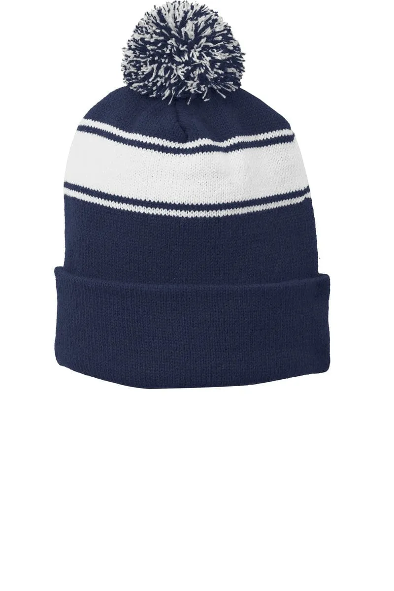 Sport-Tek STC28: Stripe Pom Pom Beanie