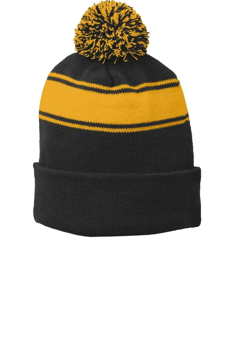 Sport-Tek STC28: Stripe Pom Pom Beanie