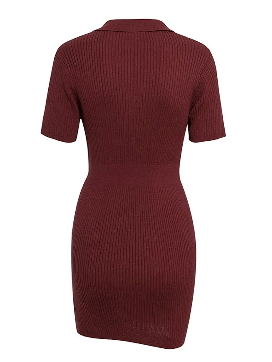 Win Your Heart Slim Polo Collar Sweater - White/Burgundy