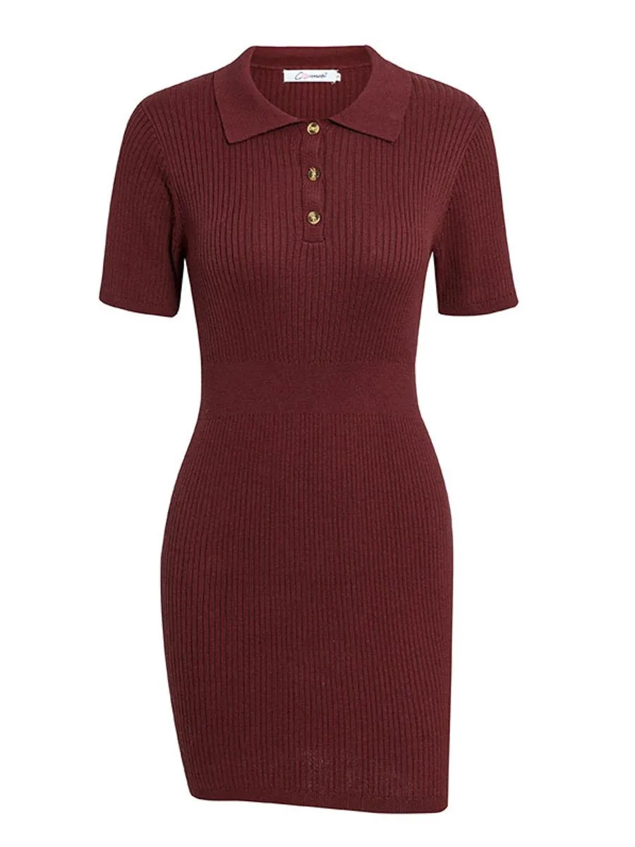 Win Your Heart Slim Polo Collar Sweater - White/Burgundy